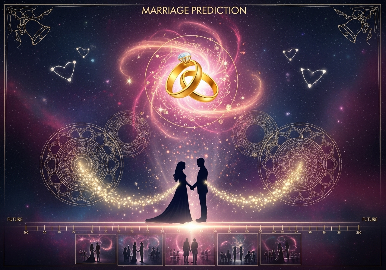 Marriage prediction astrology scratch card - discover when you'll marry and ideal partner traits through Vedic astrology
